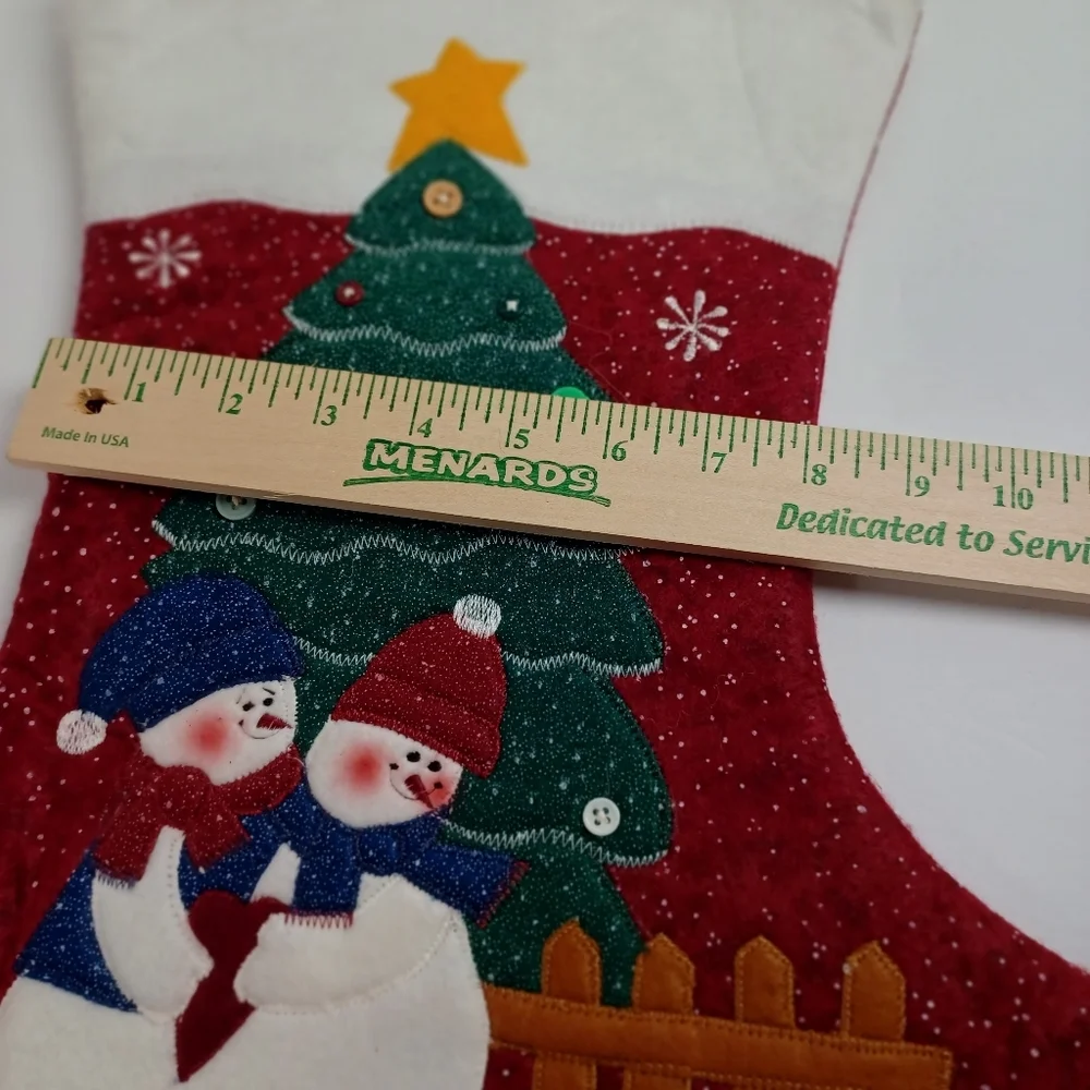 17 inch Holiday Christmas Quilted Stocking- 3D Appliqué Snowman/Tree/Snow Flakes